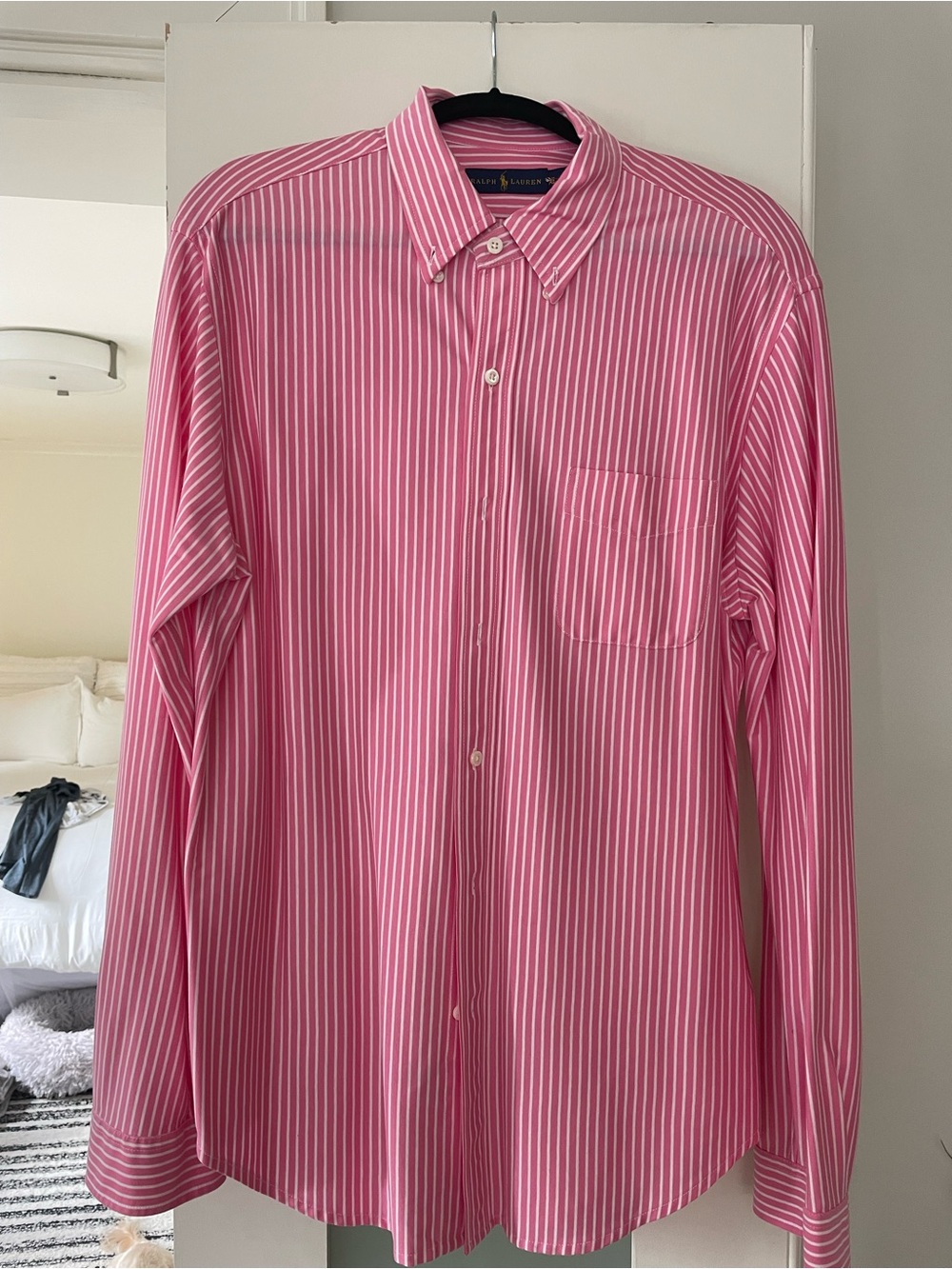 Ralph Lauren Pink and White Vertical Stripe Button-Down Shirt